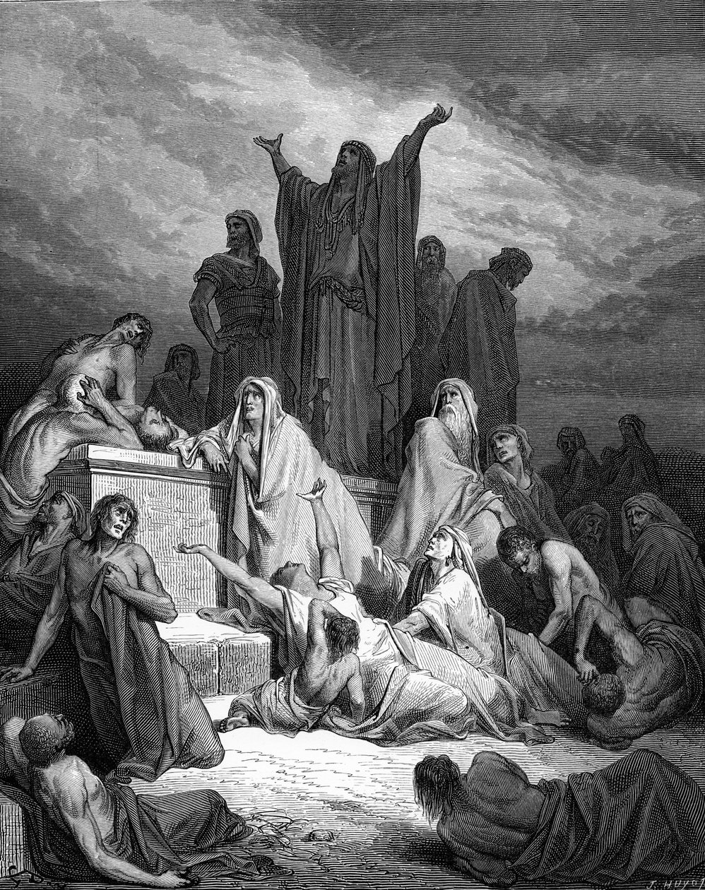 Plaag van Jeruzalem, gravure door Doré - Bijbel door Gustave Dore