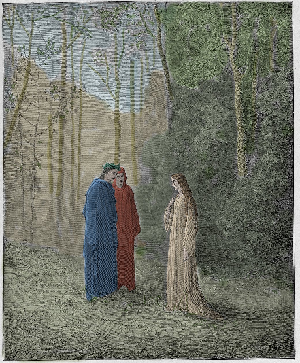 Purgatorio, Canto 5: Dante spreekt met Pia de Tolomei door Gustave Dore