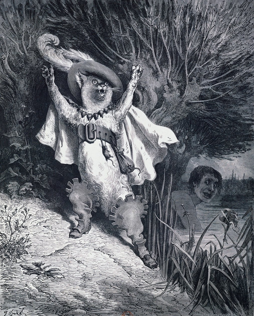 De gelaarsde kat, illustratie door Gustave Doré voor het sprookje van Charles Perrault door Gustave Dore