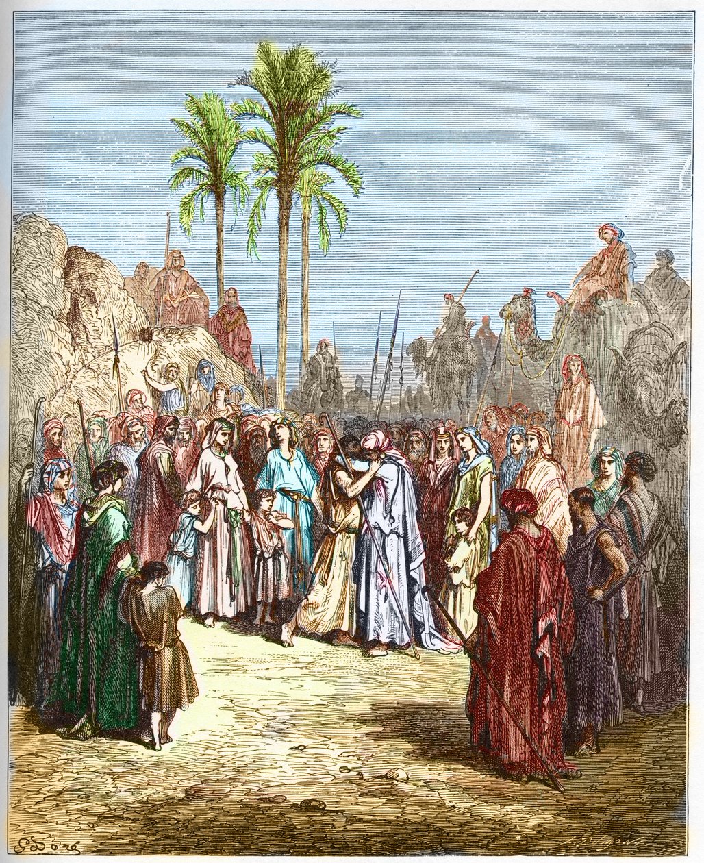 Verzoening tussen Jacob en Esau (Genesis, XXXIII, 4) - Gravure uit 