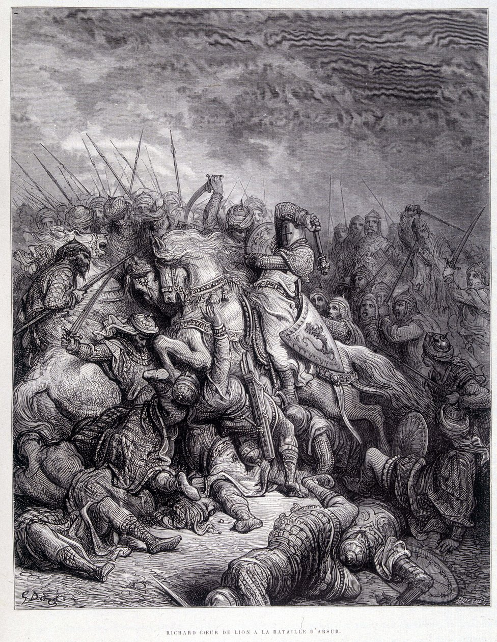 Richard Leeuwenhart bij de Slag om Arsur - gravure door Gustave Doré door Gustave Dore