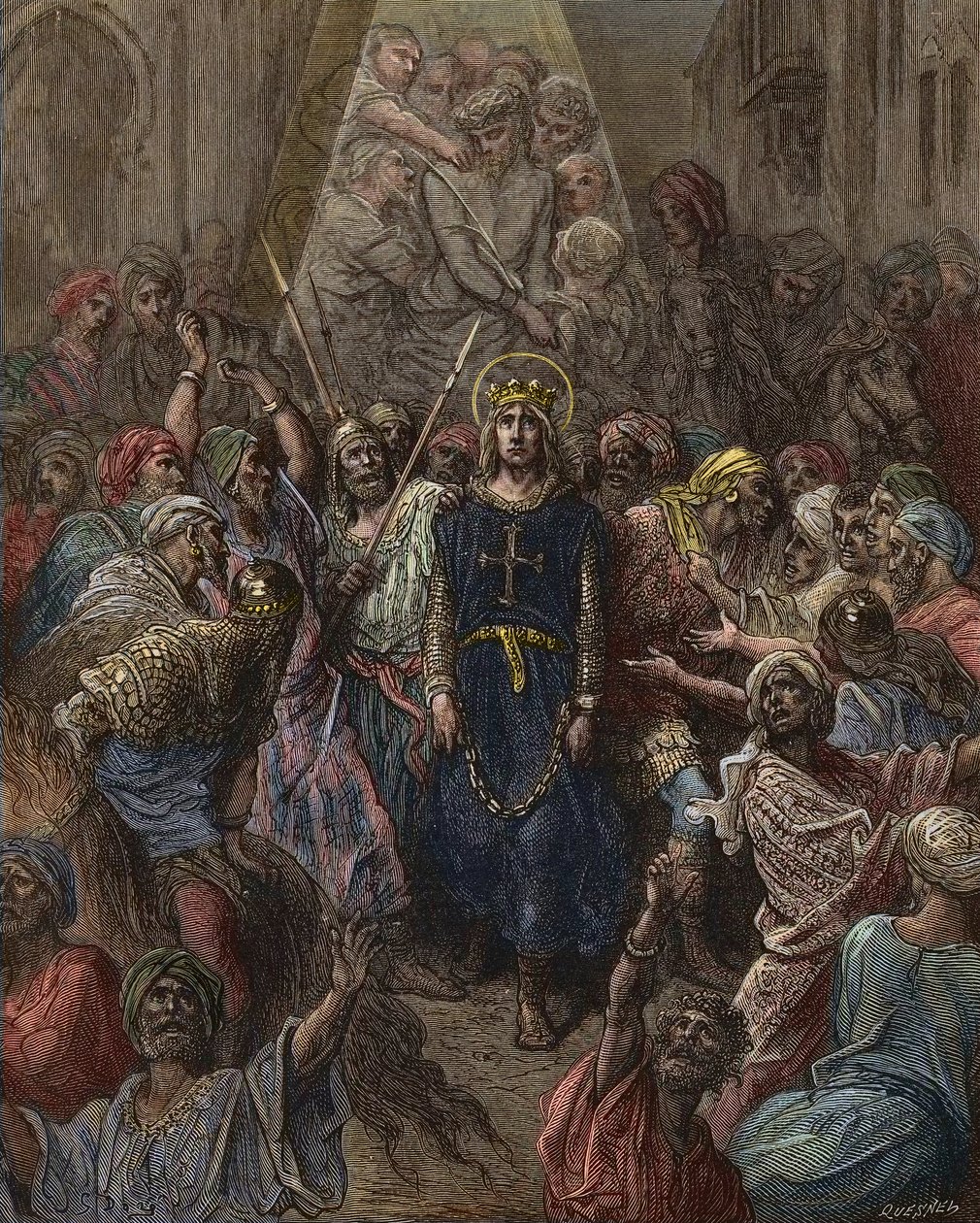 Saint Louis gevangen genomen in Mansoura, tijdens de 7e kruistocht in 1250 - koning Lodewijk IX gevangene in Egypte - gravure door Gustave Doré - uit 
