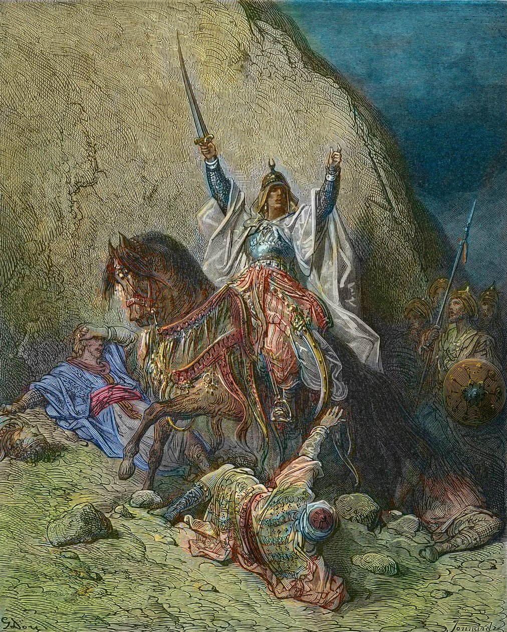 Saladin de Grote - Koning Saladin (1138-1193) (Salah al Din Yusuf al-Ayyubi) commandant van de moslimtroepen tegen de kruistochten - 19e eeuwse kleuren gravure door Gustave Dore - uit Geschiedenis van de Kruistochten door Joseph-Francois Michaud door Gustave Dore