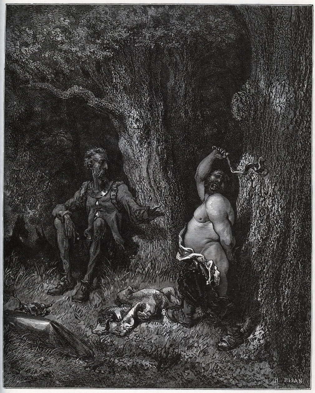 Sancho Panza vliegt voor Don Quichot uit om Merlijns wens te vervullen en zo Dulcinee van Toboso te onttoveren. Don Quichot spoort hem aan zijn vurigheid te matigen - uit 