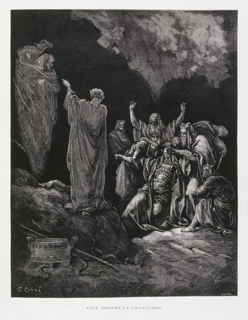 Saul en de heks van Endor, Illustratie uit de Dore Bijbel door Gustave Dore