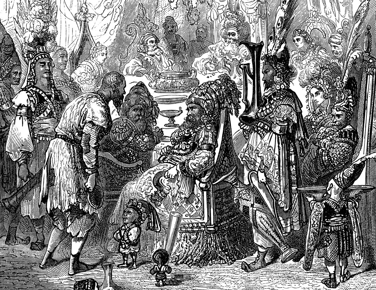 Sindbad de zeeman - verhaal van de duizend-en-een-nachten - illustratie door Gustave Doré (detail) - Maxwell editie 1865 - Proloog: een arme drager (Hinbad) presenteert zich aan Sindbad, die oud en rijk is geworden. De laatste zal hem vertellen door Gustave Dore