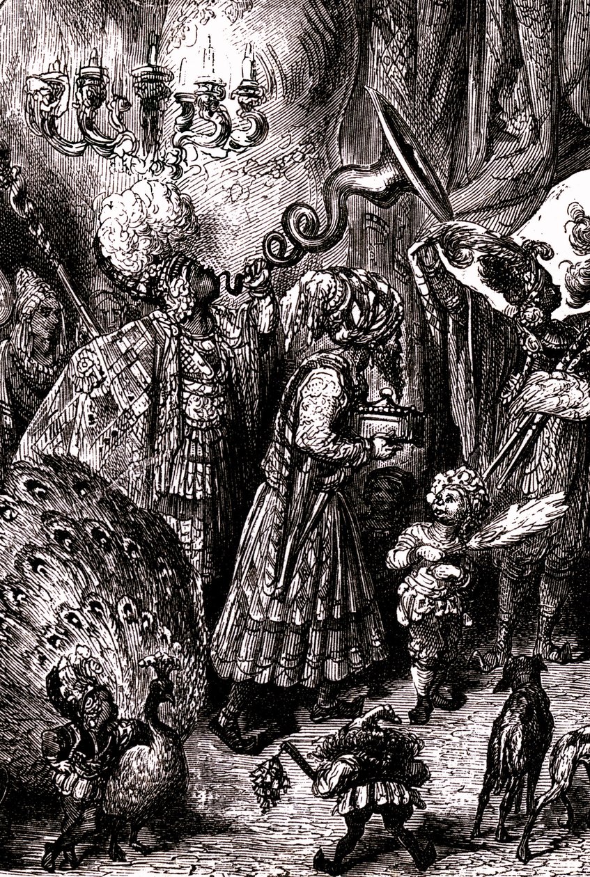 Sindbad de zeeman (Sinbad) - verhaal van de duizend en één (1001) nachten - illustratie door Gustave Dore (detail) - Maxwell editie 1865 - Zesde reis: Aan het hof van de koning van Serendib door Gustave Dore