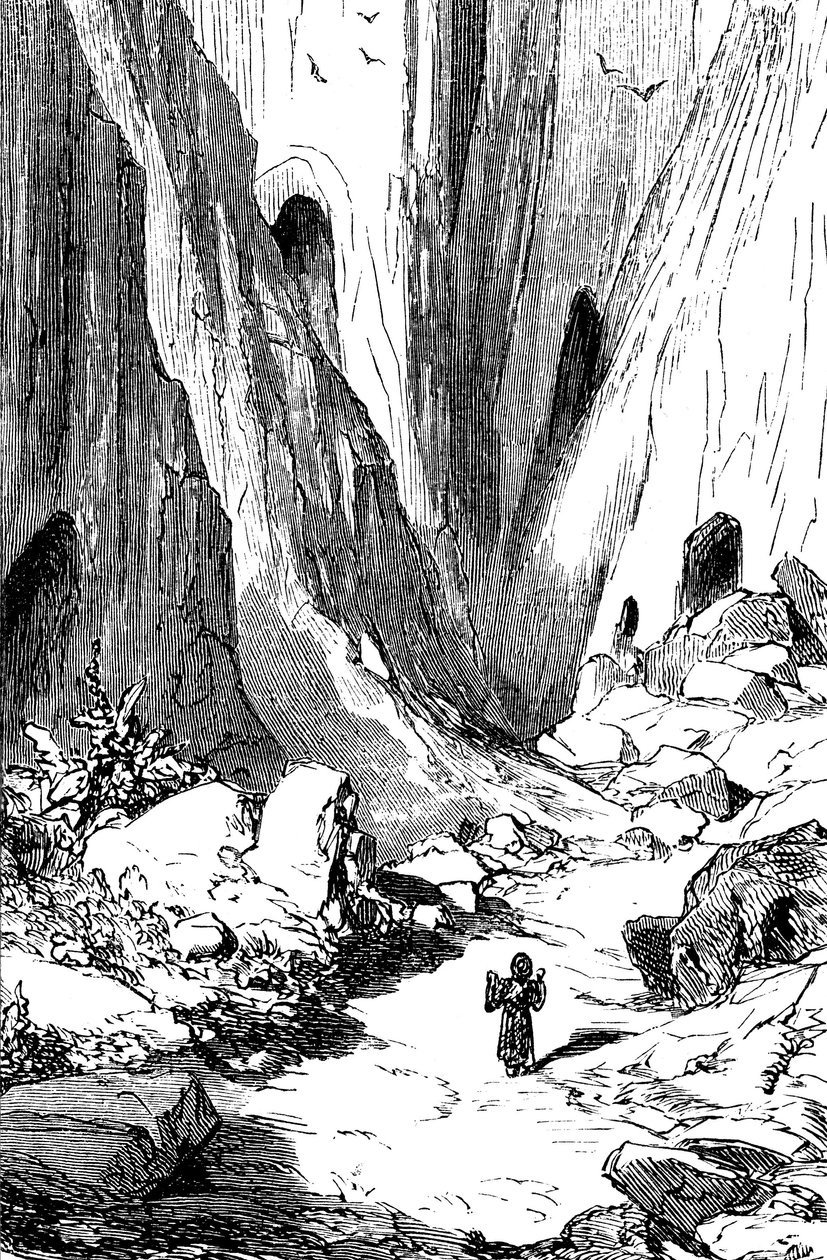 Sindbad de zeeman - verhaal van de duizend-en-een-nacht - illustratie door Gustave Doré - editie Maxwell 1865 - Tweede reis: Sindbad ontdekt een vallei met diamanten, maar die helaas wordt bewoond door gigantische slangen. Hij zal toevlucht zoeken door Gustave Dore