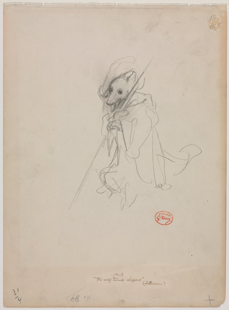 Schets voor "De Wolf Werd Herder" (recto) door Gustave Dore