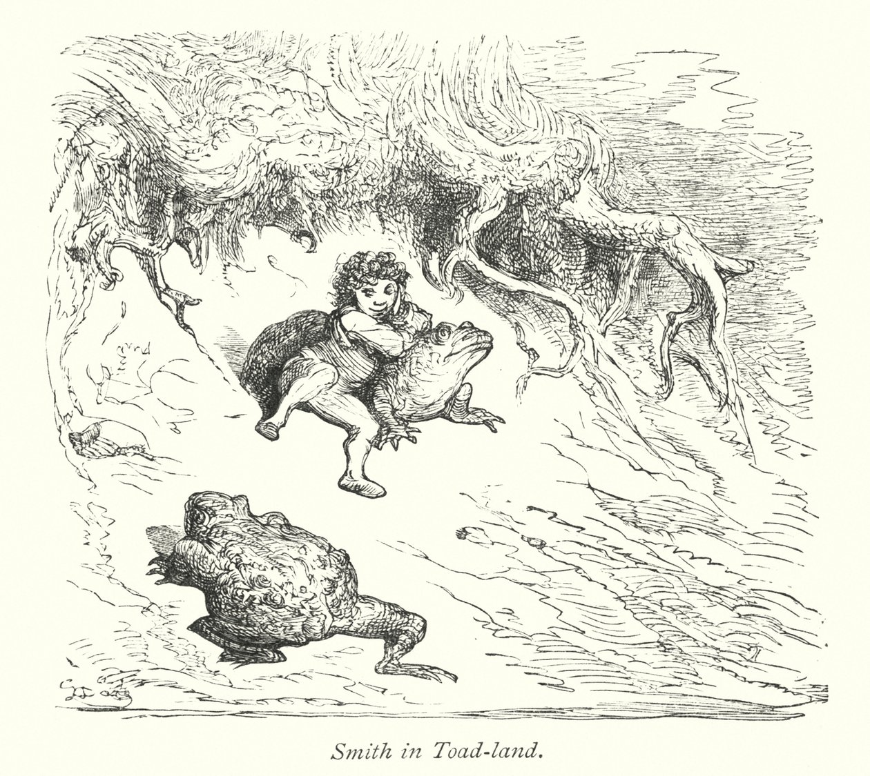 Smith in paddenland (gravure) door Gustave Dore