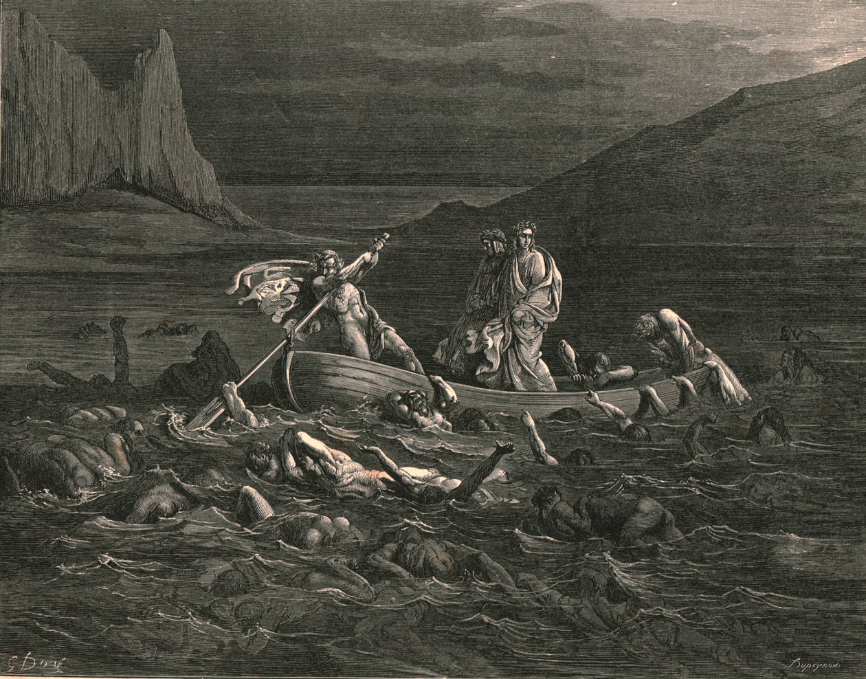Zodra beiden inscheepten, sneden de golven, ca. 1890 door Gustave Dore