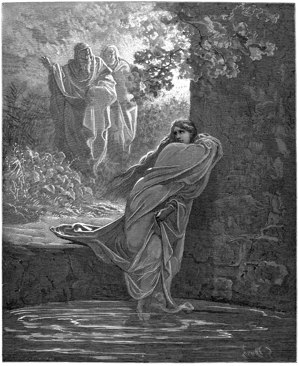 Suzanne in het bad: illustratie door Gustave Doré (1832-1883) voor de Bijbel door Gustave Dore