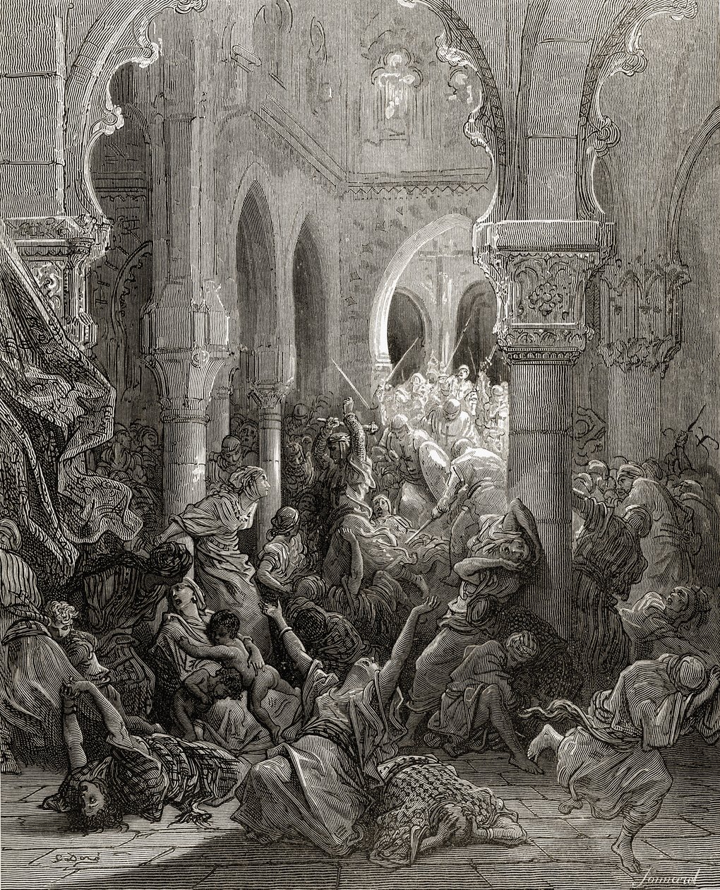 De kruisvaarders slachten de inwoners van Caesarea af, illustratie uit 
