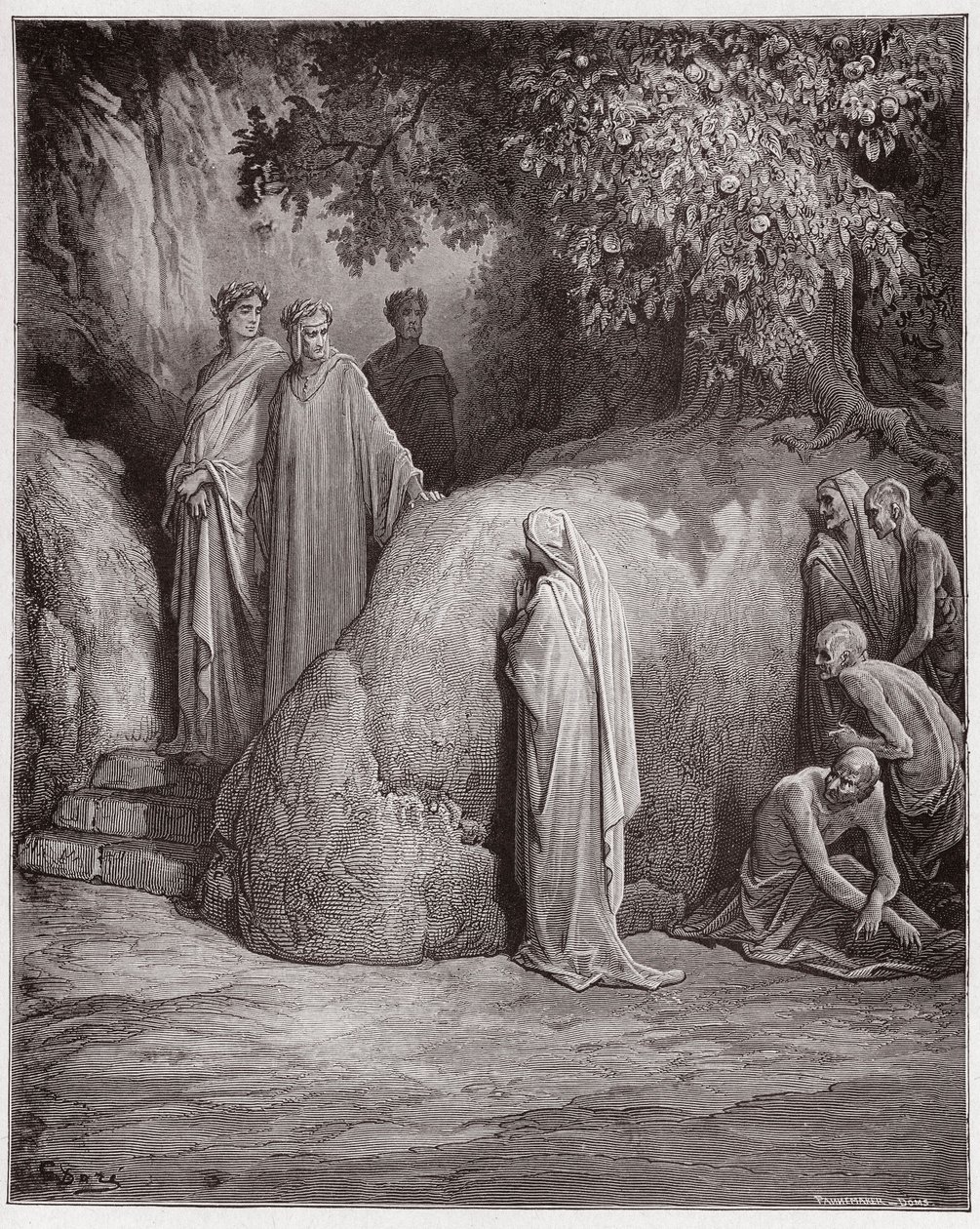 De Goddelijke Komedie (La Divina Commedia), Purgatorio, Canto 23: Dante herkent de schaduw van Forese onder de gulzigaards - door Dante Alighieri (1265-1321) - Illustratie door Gustave Doré (1832-1883) door Gustave Dore