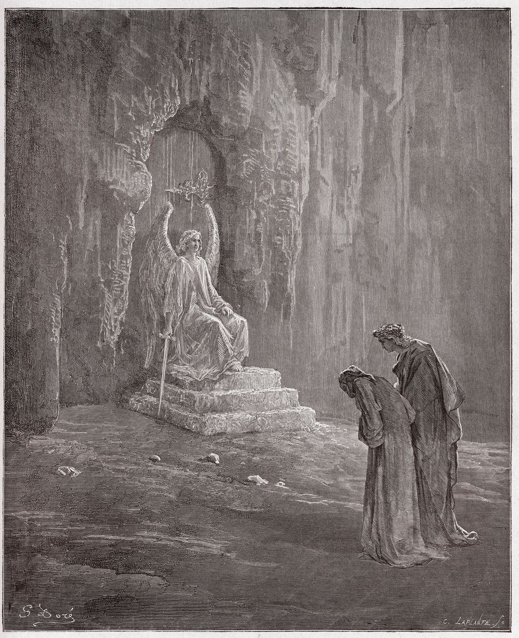 De Goddelijke Komedie, Purgatorio, Canto 9: Dante en Virgil bij de poorten van het Vagevuur - door Dante Alighieri (1265-1321) - Illustratie door Gustave Dore (1832-1883) door Gustave Dore
