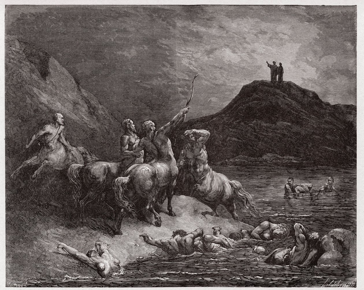 De Goddelijke Komedie (La Divina Commedia, La Divine Comedie), Inferno, Canto 12: Nessus en de centauren - door Dante Alighieri (1265-1321) - Illustratie door Gustave Doré (1832-1883) door Gustave Dore