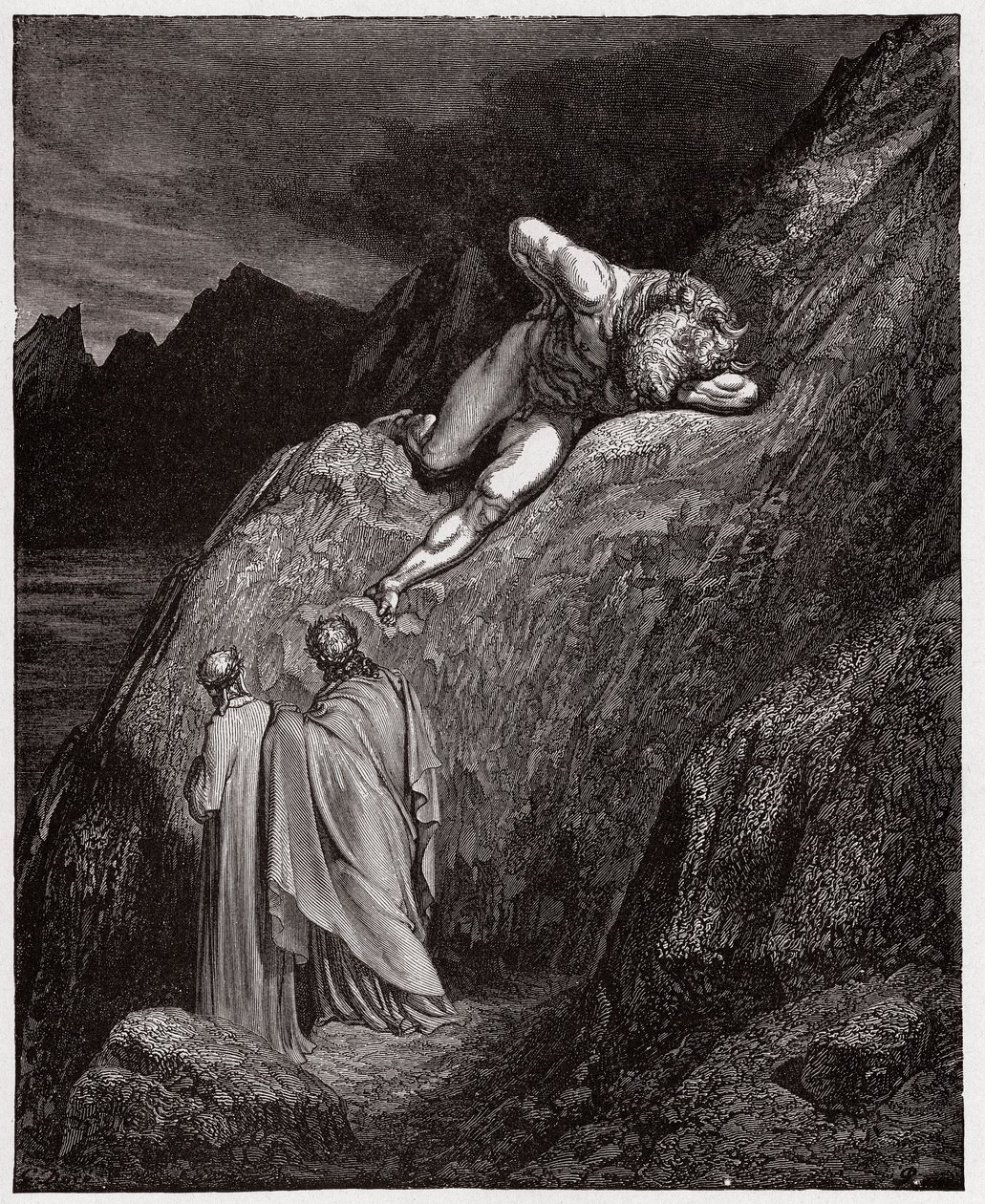 De Goddelijke Komedie, Inferno, Canto 12: De Minotaurus op de verbrijzelde klif - door Dante Alighieri (1265-1321) - Illustratie door Gustave Dore (1832-1883) door Gustave Dore