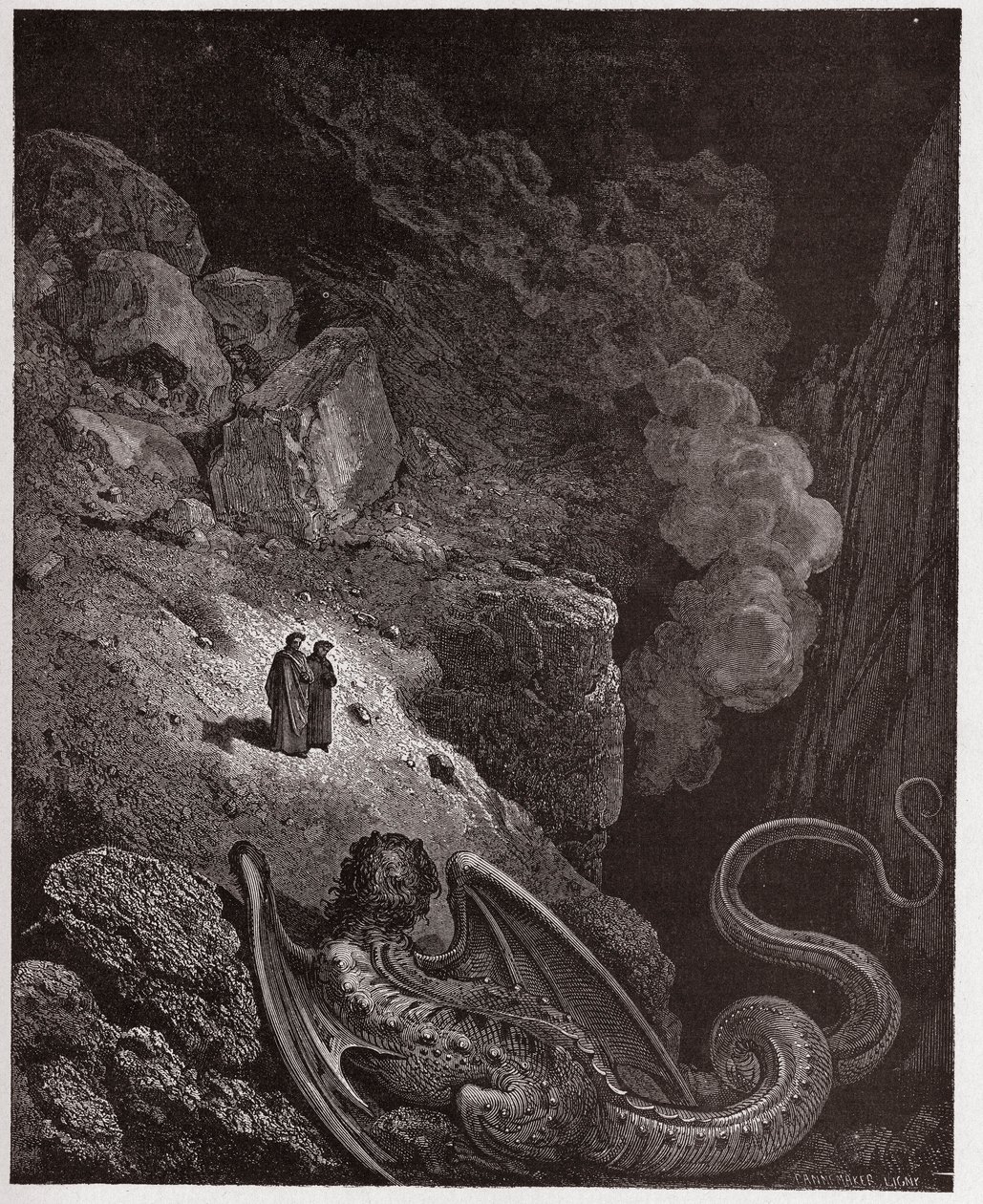 De Goddelijke Komedie (La Divina Commedia, La Divine Comedie), Inferno, Canto 17: Geryon, symbool van bedrog - door Dante Alighieri (1265-1321) - Illustratie door Gustave Doré (1832-1883) door Gustave Dore