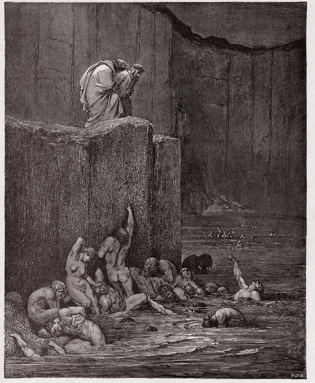 De Goddelijke Komedie, Inferno, Canto 18: Minnaars en vleiers in de achtste cirkel - door Dante Alighieri (1265-1321) - Illustratie door Gustave Dore (1832-1883) door Gustave Dore