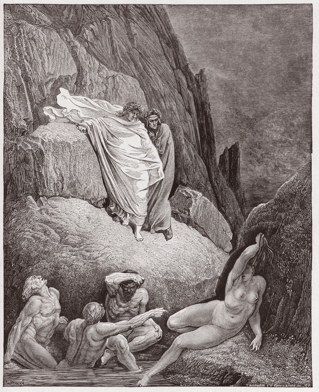 De Goddelijke Komedie (La Divina Commedia, La Divine Comedie), Inferno, Canto 18: Virgil toont Dante de schaduw van Thai - door Dante Alighieri (1265-1321) - Illustratie door Gustave Doré (1832-1883) door Gustave Dore