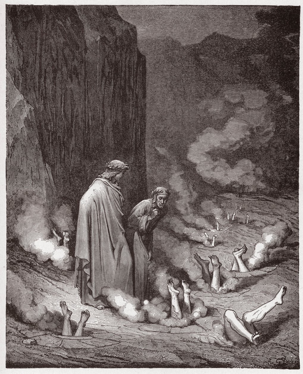 De Goddelijke Komedie, Inferno, Canto 19: Dante berispt paus Nicolaas III in de vierde bolgia - door Dante Alighieri (1265-1321) - Illustratie door Gustave Dore (1832-1883) door Gustave Dore