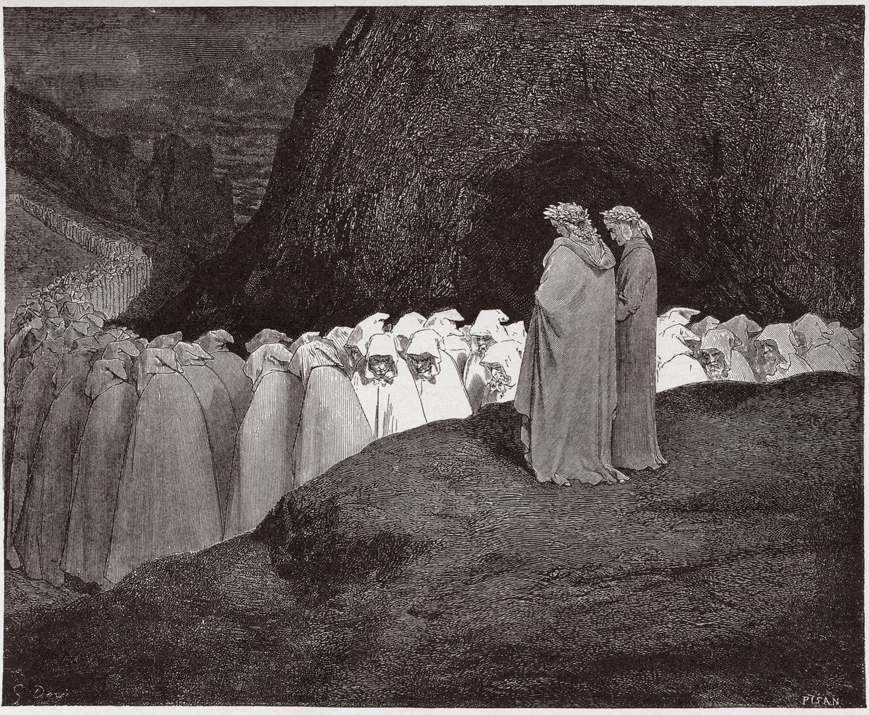 De Goddelijke Komedie (La Divina Commedia), Inferno, Canto 23: De hypocrieten spreken Dante aan - door Dante Alighieri (1265-1321) - Illustratie door Gustave Doré (1832-1883) door Gustave Dore