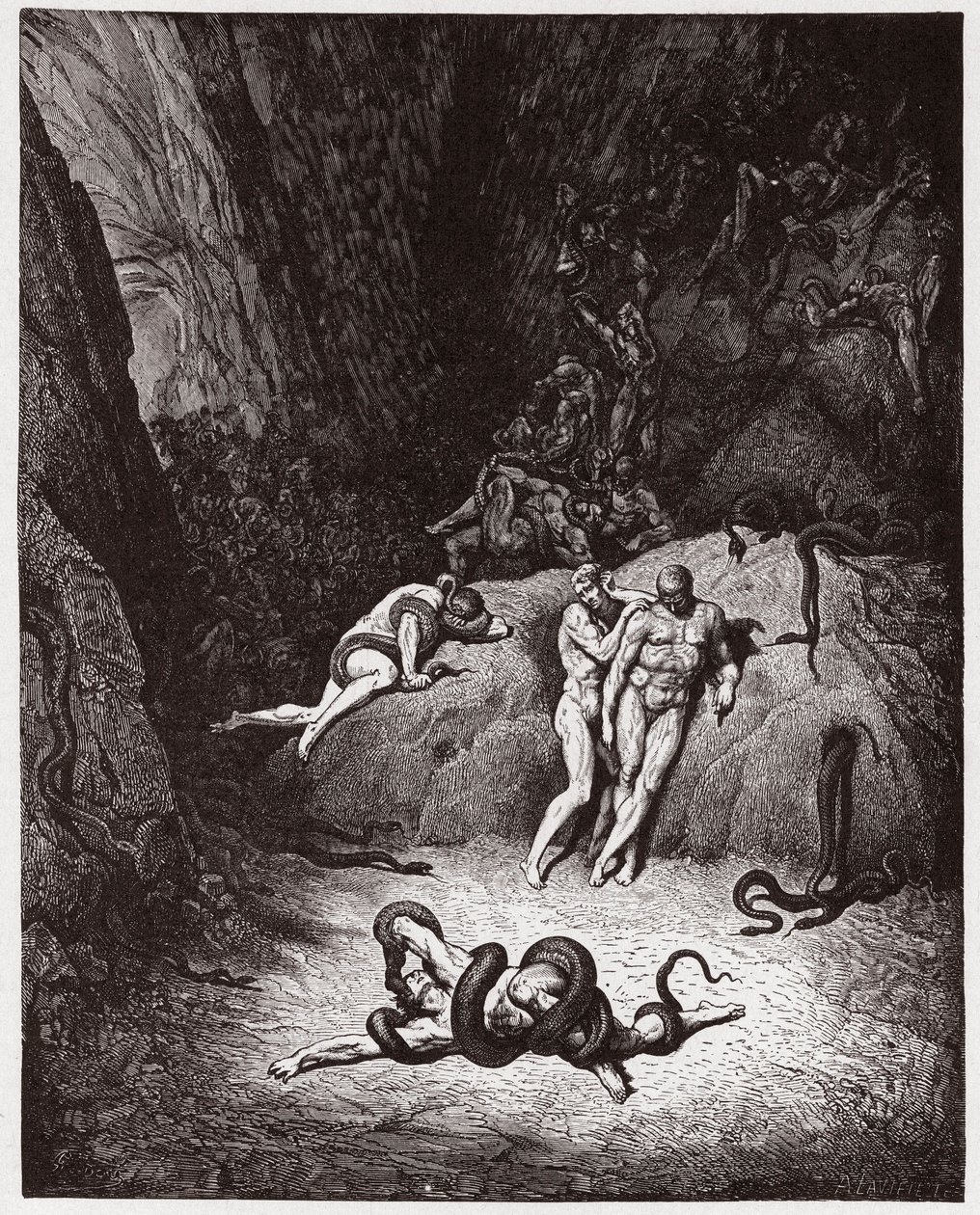 De Goddelijke Komedie, Inferno, Canto 25: Agnello verandert in een slang - door Dante Alighieri (1265-1321) - Illustratie door Gustave Doré (1832-1883) door Gustave Dore