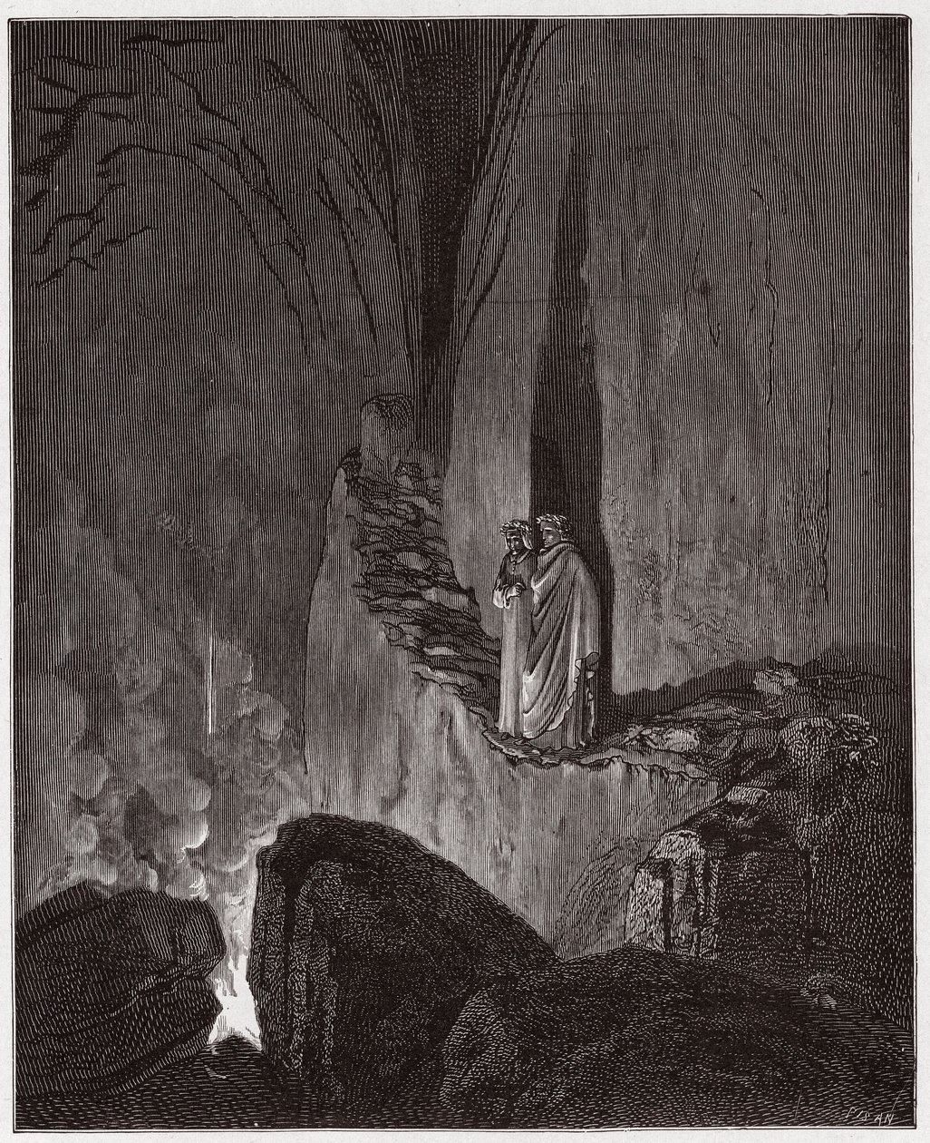 De Goddelijke Komedie, Inferno, Canto 26: De vlammende geesten van Ulysses en Diomedes - door Dante Alighieri (1265-1321) - Illustratie door Gustave Doré (1832-1883) door Gustave Dore