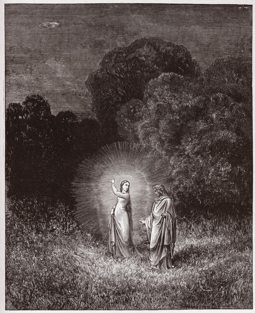 De Goddelijke Komedie, Inferno, Canto 2: Beatrice en Virgil - door Dante Alighieri - Illustratie door Gustave Dore door Gustave Dore