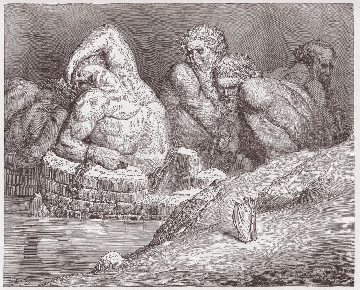 De Goddelijke Komedie, Inferno, Canto 31: Ephialtes in boeien tussen de reuzen - door Dante Alighieri (1265-1321) - Illustratie door Gustave Doré (1832-1883) door Gustave Dore