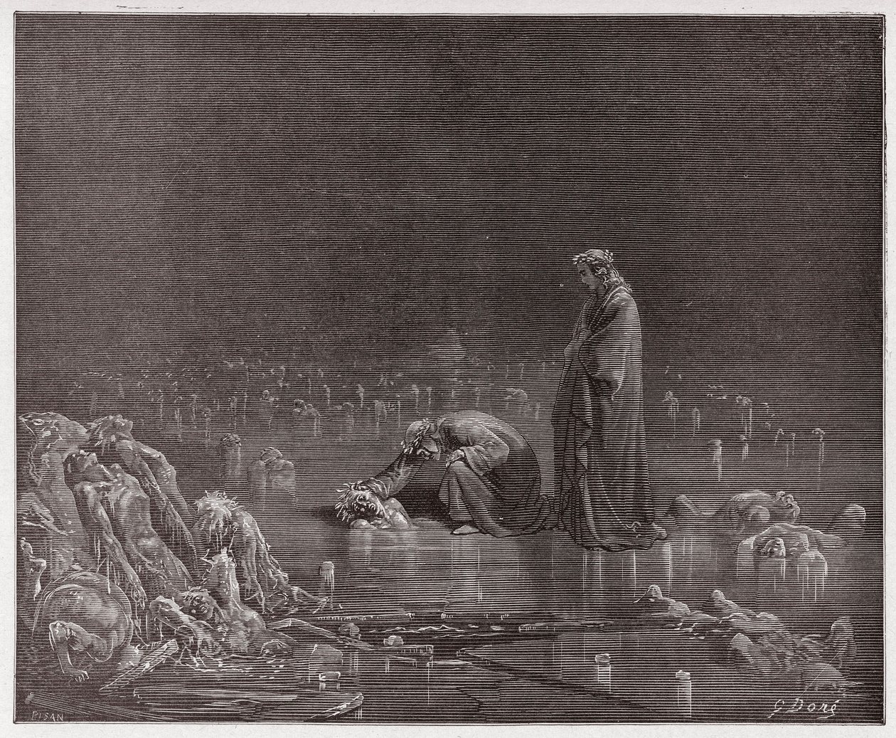 De Goddelijke Komedie, Inferno, Canto 32: Dante spreekt de verrader Bocca degli Abati aan - door Dante Alighieri (1265-1321) - Illustratie door Gustave Doré (1832-1883) door Gustave Dore
