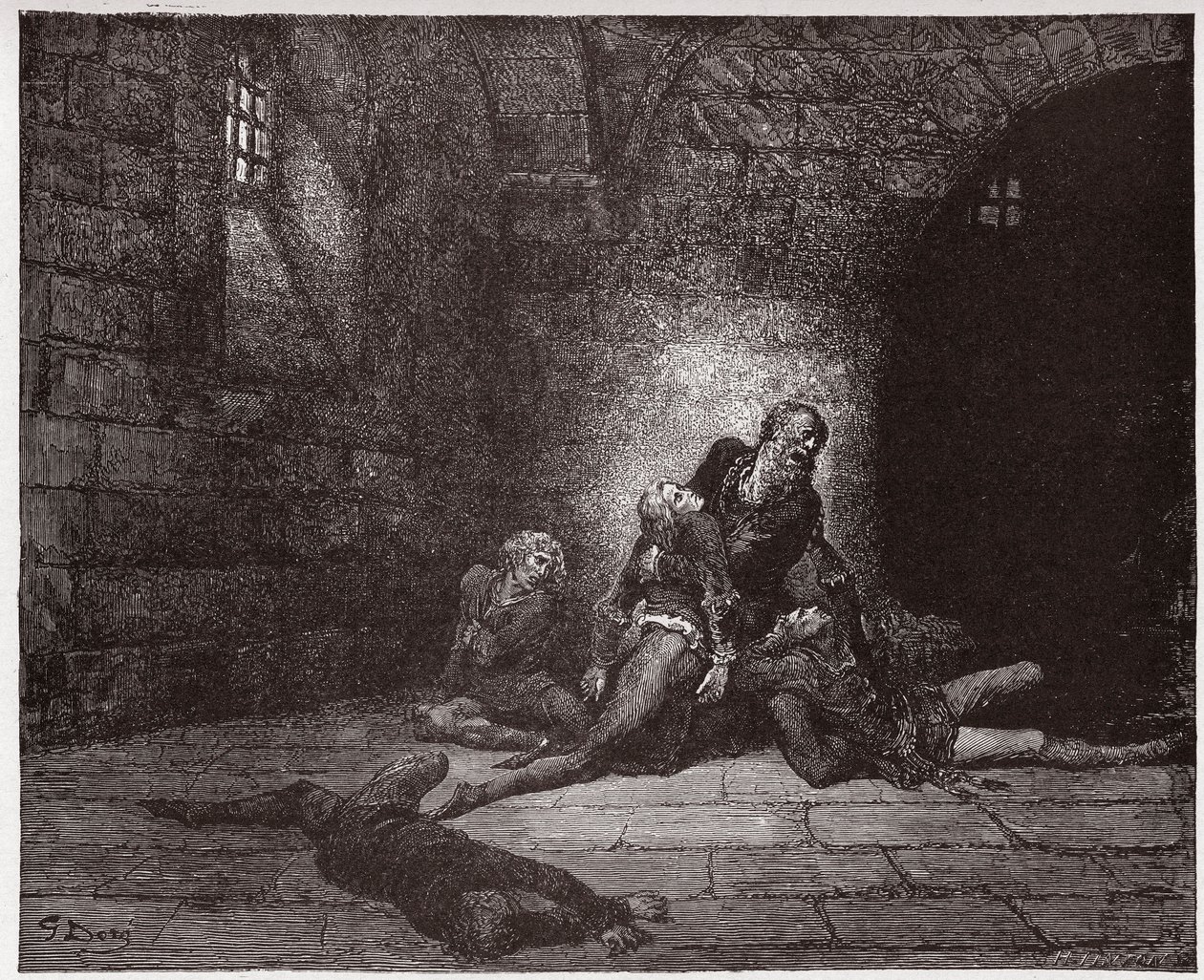 Inferno, Canto 33: Gaddo sterft voor de ogen van zijn vader (Illustratie door Gustave Doré) door Gustave Dore
