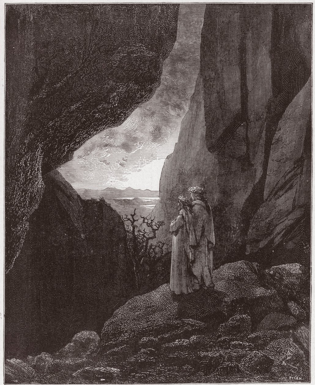 De Goddelijke Komedie (La Divina Commedia, La Divine Comedie), Inferno, Canto 34: Virgil en Dante stijgen op naar de bovenwereld - door Dante Alighieri (1265-1321) - Illustratie door Gustave Doré (1832-1883) door Gustave Dore