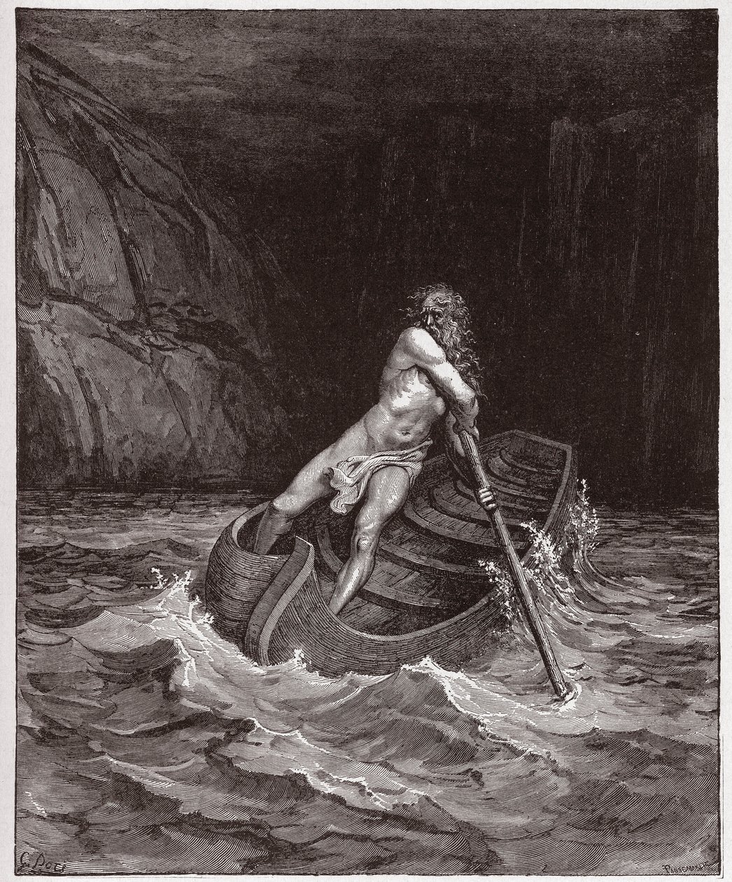 De Goddelijke Komedie (La Divina Commedia, La Divine Comedie), Inferno, Canto 3: Charon (Caron) op de rivier Acheron - door Dante Alighieri (1265-1321) - Illustratie door Gustave Doré (1832-1883) door Gustave Dore