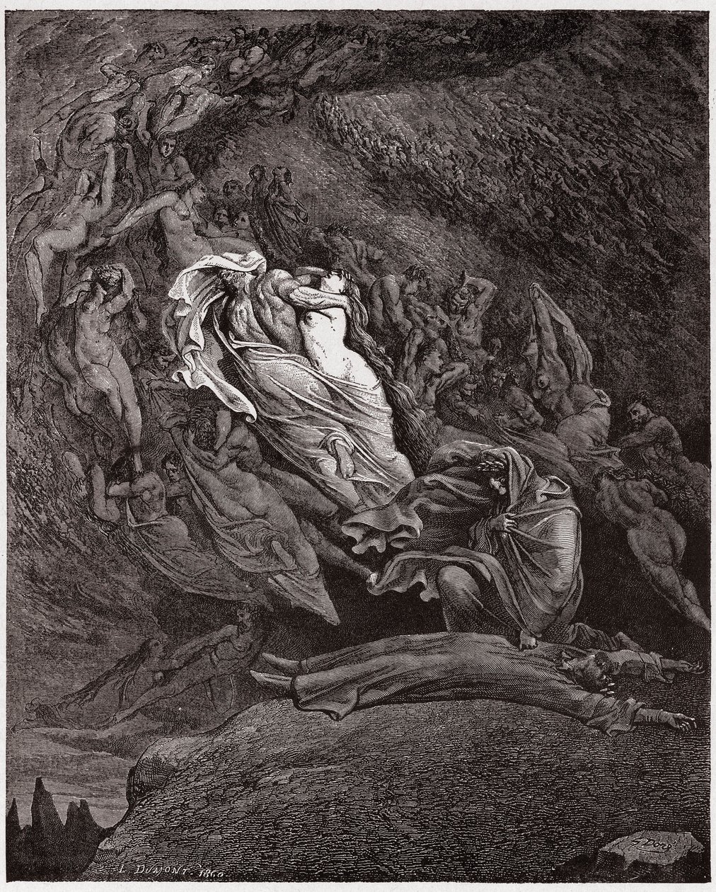 Inferno, Canto 5: Francesca beschrijft haar dood (Illustratie door Gustave Doré) door Gustave Dore