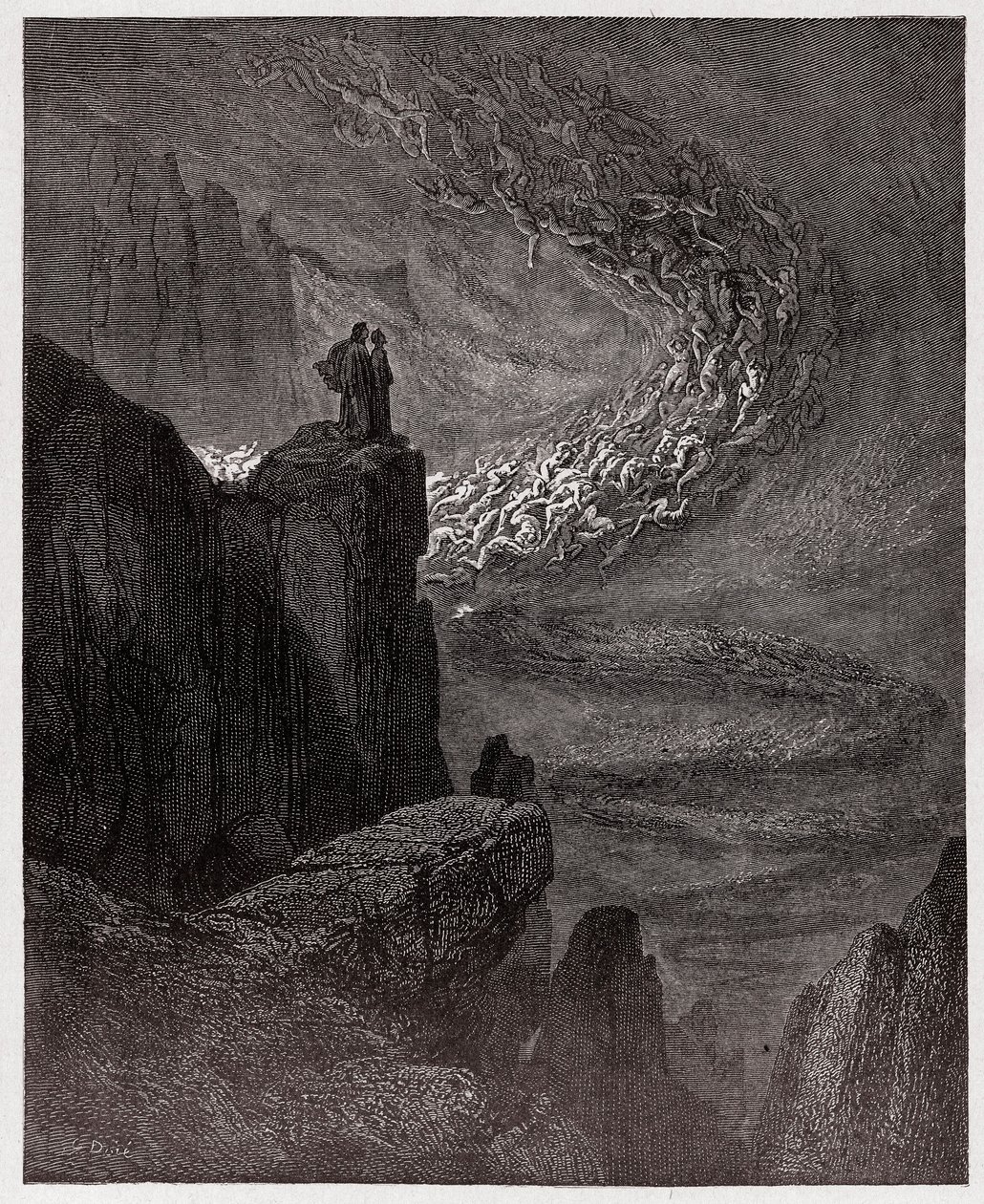 De Goddelijke Komedie, Inferno, Canto 5: Minos beoordeelt de overtredingen en stuurt de zielen - door Dante Alighieri (1265-1321) - Illustratie door Gustave Doré (1832-1883) door Gustave Dore