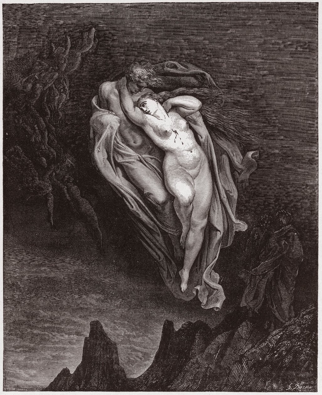 De Goddelijke Komedie (La Divina Commedia, La Divine Comedie), Inferno, Canto 5: De zielen van Paolo en Francesca - door Dante Alighieri (1265-1321) - Illustratie door Gustave Doré (1832-1883) door Gustave Dore