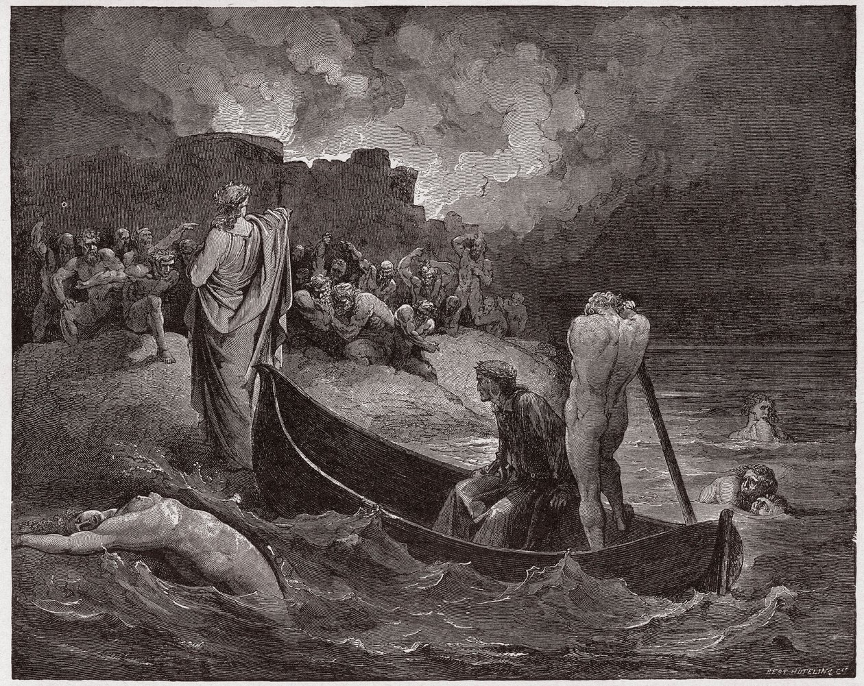 De Goddelijke Komedie (La Divina Commedia), Inferno, Canto 8: Virgil en Dante ontschepen bij de citadel van Dis - door Dante Alighieri (1265-1321) - Illustratie door Gustave Doré (1832-1883) door Gustave Dore