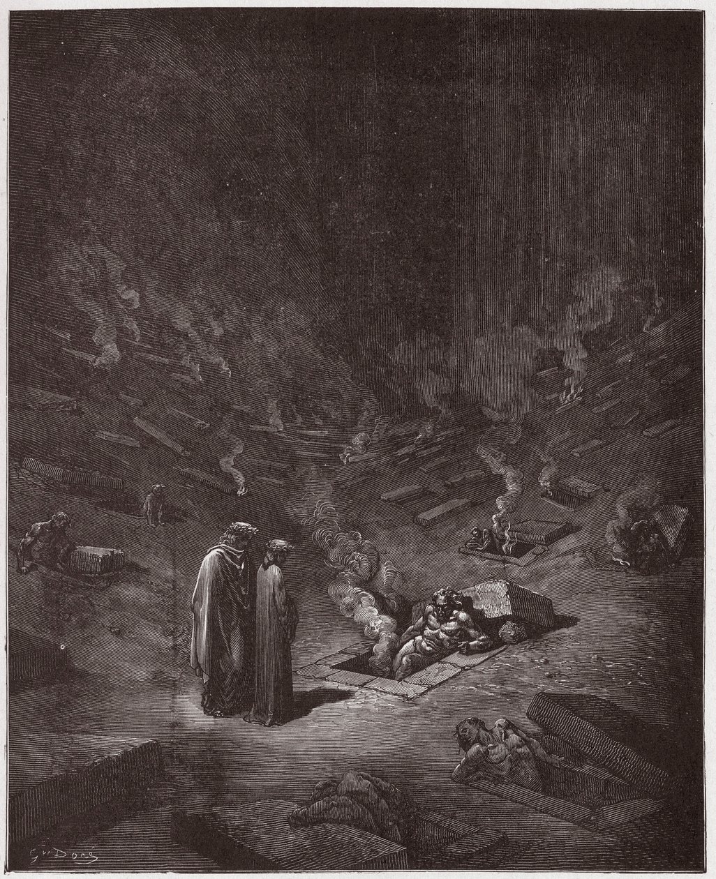 Inferno, Canto 9: De brandende grafkamers van de ketters (Illustratie door Gustave Doré) door Gustave Dore