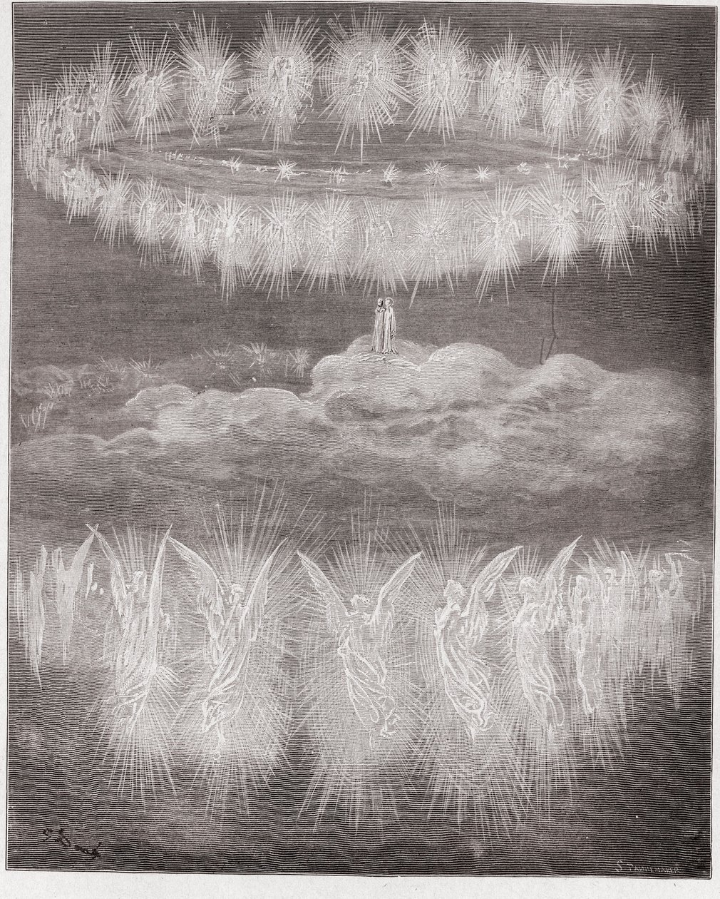 De Goddelijke Komedie (La Divina Commedia, La Divine Comedie), Paradiso, Canto 12: De ringen van verheerlijkte zielen in de zon - door Dante Alighieri (1265-1321) - Illustratie door Gustave Doré (1832-1883) door Gustave Dore