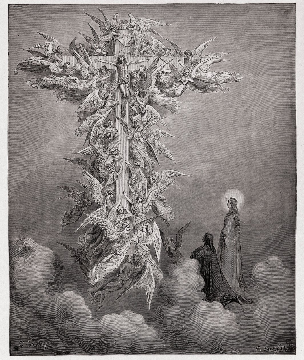 Paradiso, Canto 14: Dante en Beatrice zien de engelen met Christus aan het kruis (Illustratie door Gustave Doré) door Gustave Dore