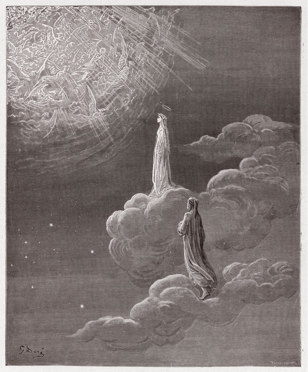 De Goddelijke Komedie (La Divina Commedia), Paradiso, Canto 14: Dante en Beatrice vertaald naar de sfeer van Mars - door Dante Alighieri (1265-1321) - Illustratie door Gustave Doré (1832-1883) door Gustave Dore
