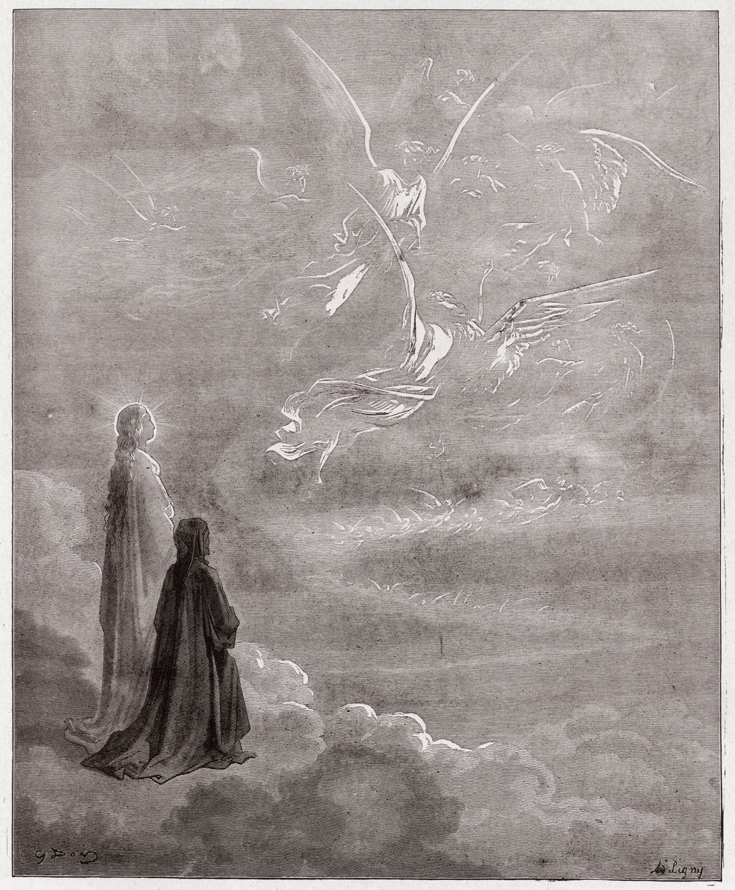 De Goddelijke Komedie, Paradiso, Canto 18: Dante en Beatrice vertaald naar de sfeer van Jupiter - door Dante Alighieri (1265-1321) - Illustratie door Gustave Dore (1832-1883) door Gustave Dore