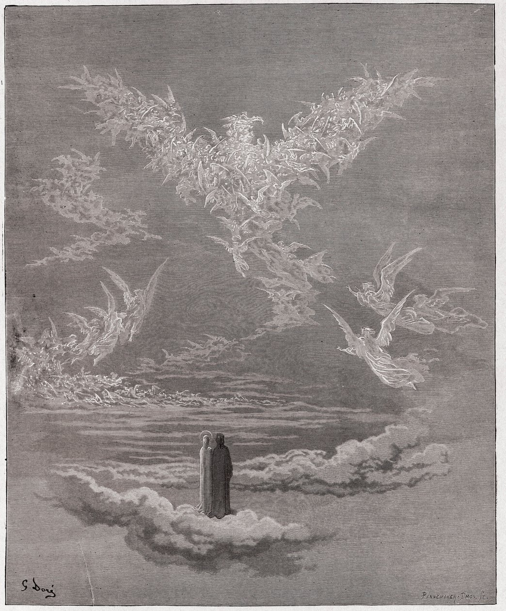 De Goddelijke Komedie (La Divina Commedia, La Divine Comedie), Paradiso, Canto 19: De gezegende zielen vormen een adelaar in de lucht - door Dante Alighieri (1265-1321) - Illustratie door Gustave Doré (1832-1883) door Gustave Dore
