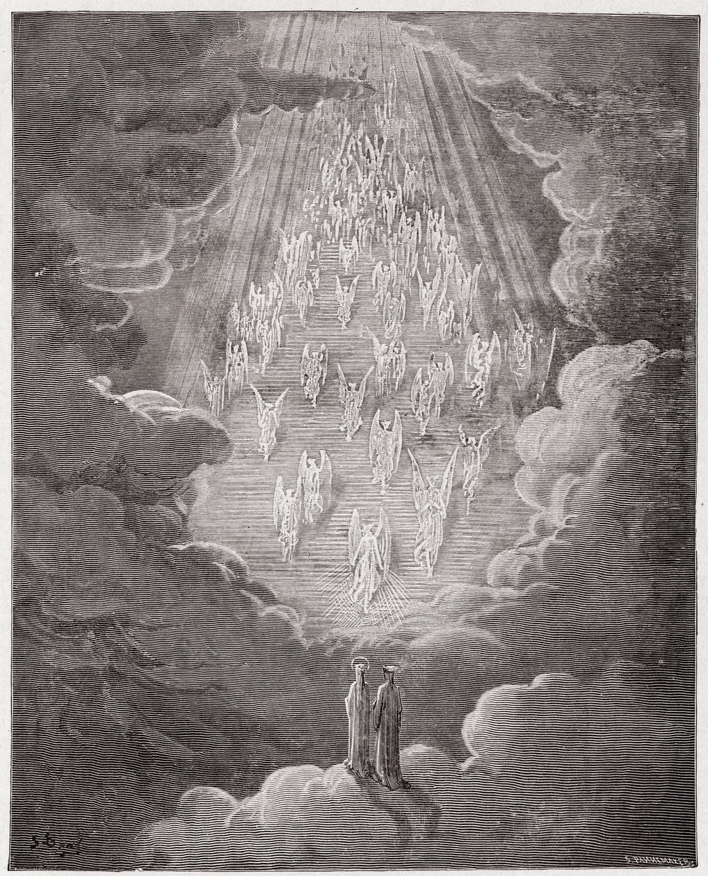 Paradiso, Canto 21: Beatrice en Dante in de sfeer van Saturnus (Illustratie door Gustave Doré) door Gustave Dore