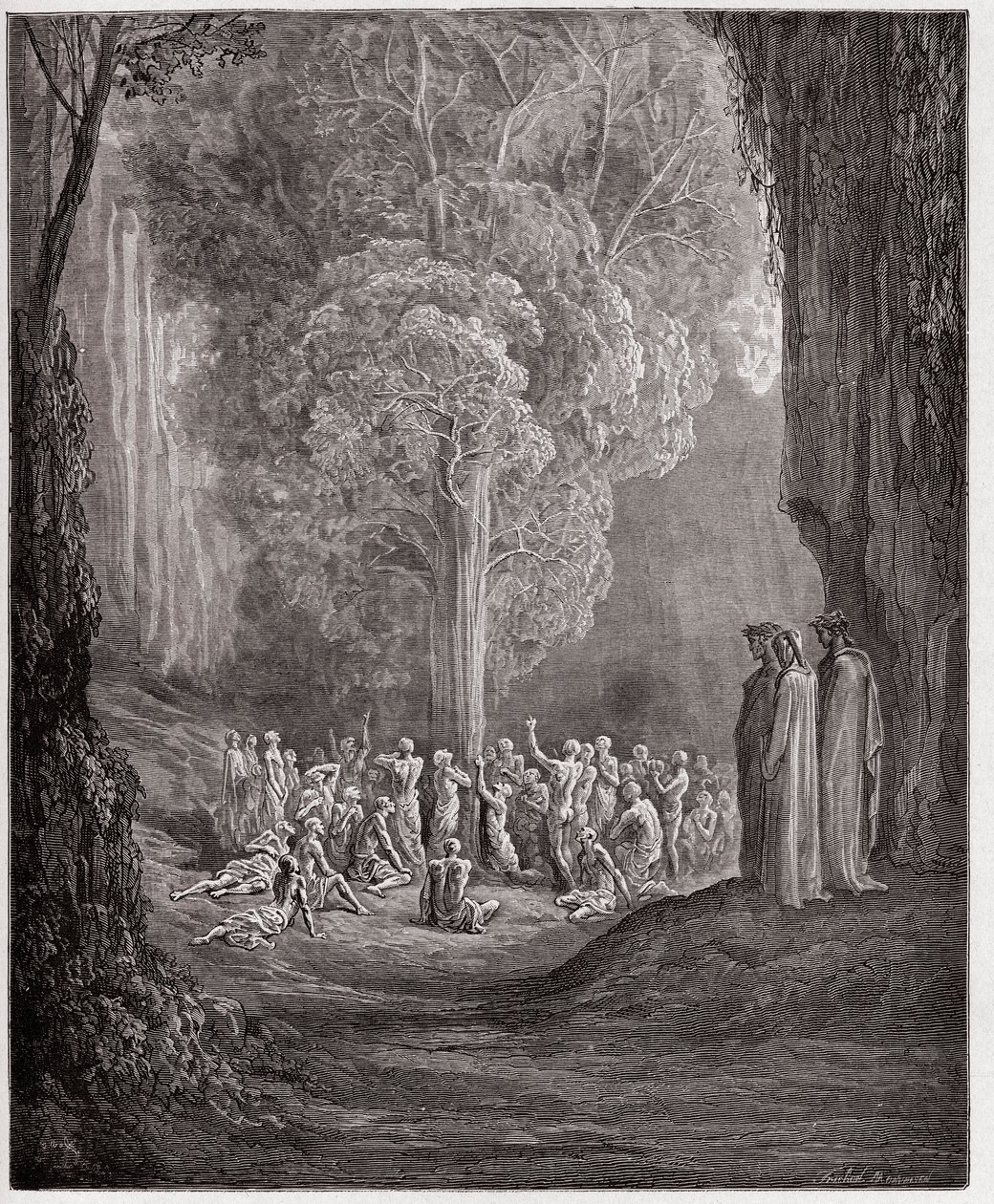 De Goddelijke Komedie (La Divina Commedia, La Divine Comedie), Purgatorio, Canto 24: De gulzige zielen huilend onder de boom - door Dante Alighieri (1265-1321) - Illustratie door Gustave Doré (1832-1883) door Gustave Dore