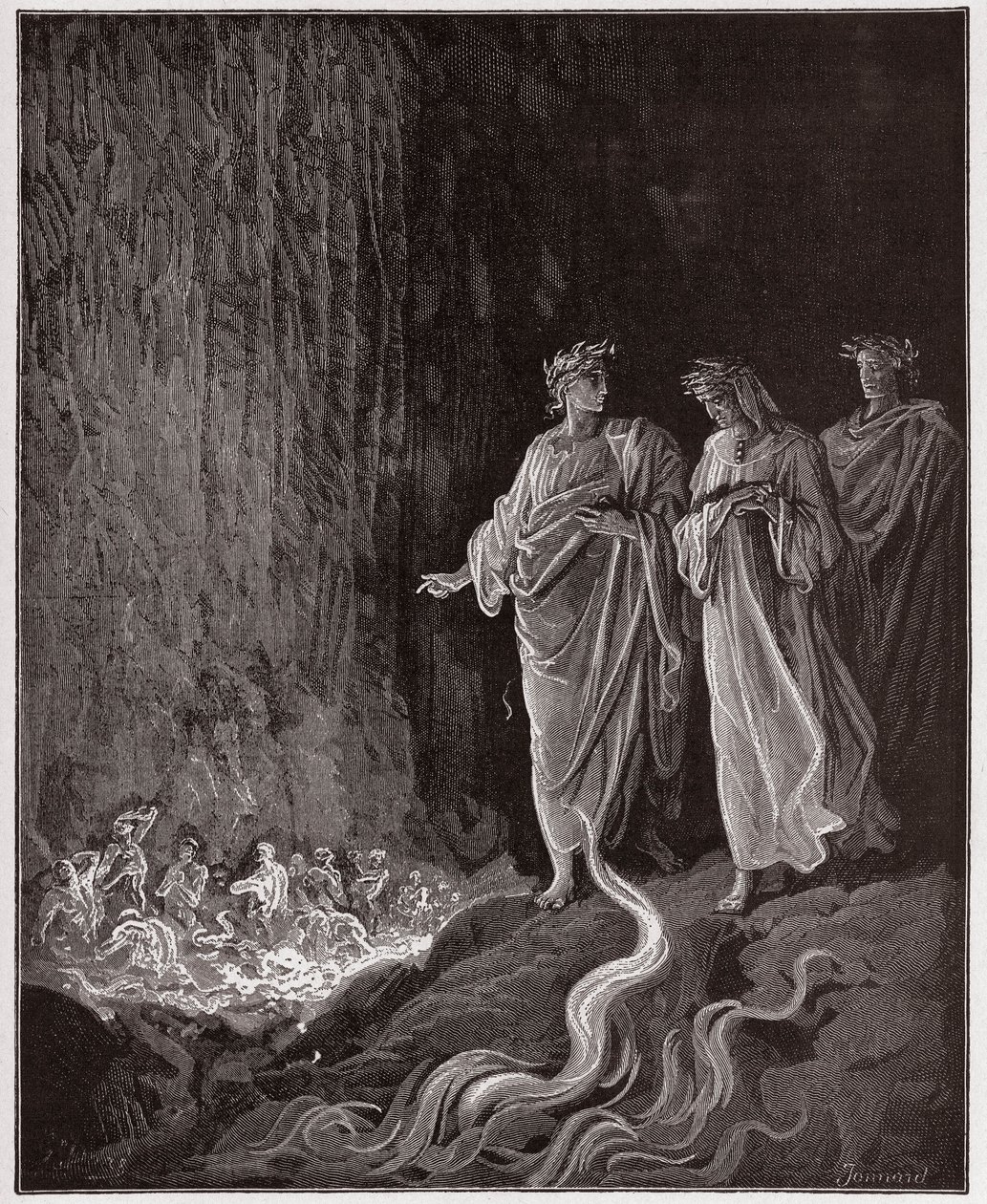 De Goddelijke Komedie (La Divina Commedia, La Divine Comedie), Purgatorio, Canto 25: De dichters in de zevende cirkel - door Dante Alighieri (1265-1321) - Illustratie door Gustave Doré (1832-1883) door Gustave Dore
