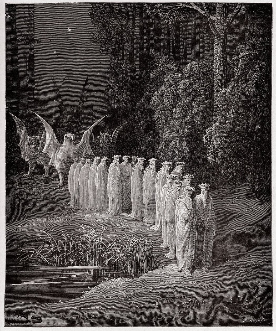 De Goddelijke Komedie (La Divina Commedia, La Divine Comedie), Purgatorio, Canto 29: De 24 ouderlingen in de apocalyptische processie - door Dante Alighieri (1265-1321) - Illustratie door Gustave Doré (1832-1883) door Gustave Dore