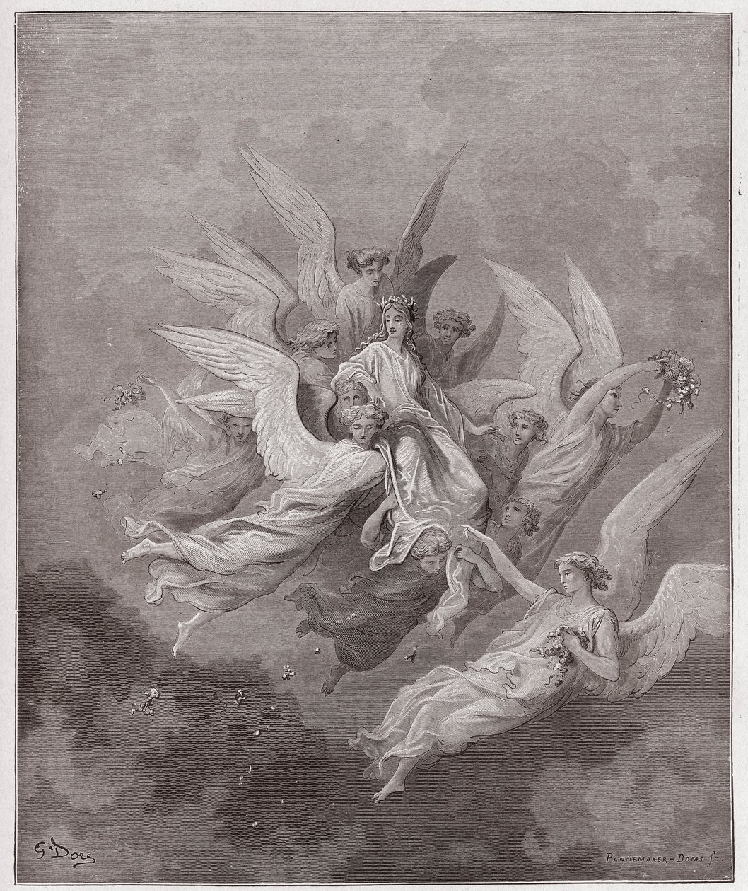 De Goddelijke Komedie, Purgatorio, Canto 30: Beatrice tussen de engelen - door Dante Alighieri (1265-1321) - Illustratie door Gustave Doré (1832-1883) door Gustave Dore