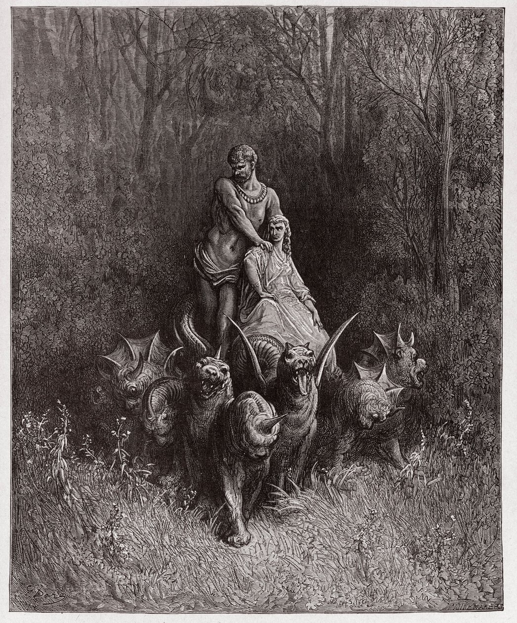 Purgatorio, Canto 32: De reus en de hoer in de wagen (Illustratie door Gustave Doré) door Gustave Dore